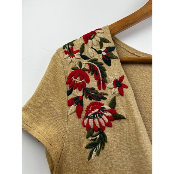 ZARA Knit Beige Cottagecore Romantic Summer Embroidered Wrap Dress Sz SMALL - Picture 4 of 8